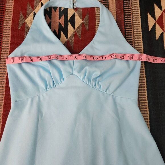 Vtg 1970s Pastel Baby Blue Maxi Gown Dress Sz XXS Halter Neck Open Back Wedding - Picture 5 of 8